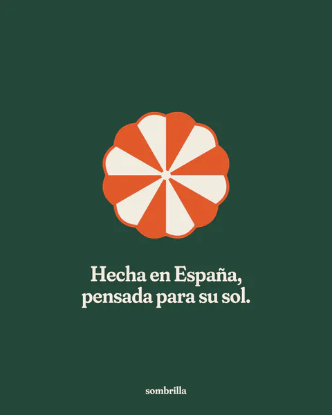 Publicación de Sombrilla con su logotipo: «Hecha en España, pensada para su sol»